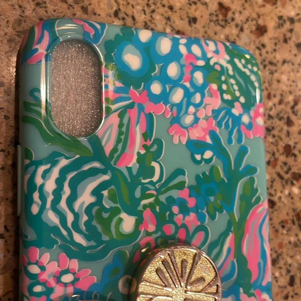 Lilly Pulitzer Phone Case Ring Finger Holder NWOT iPhone X Blue Pink Ring Holder